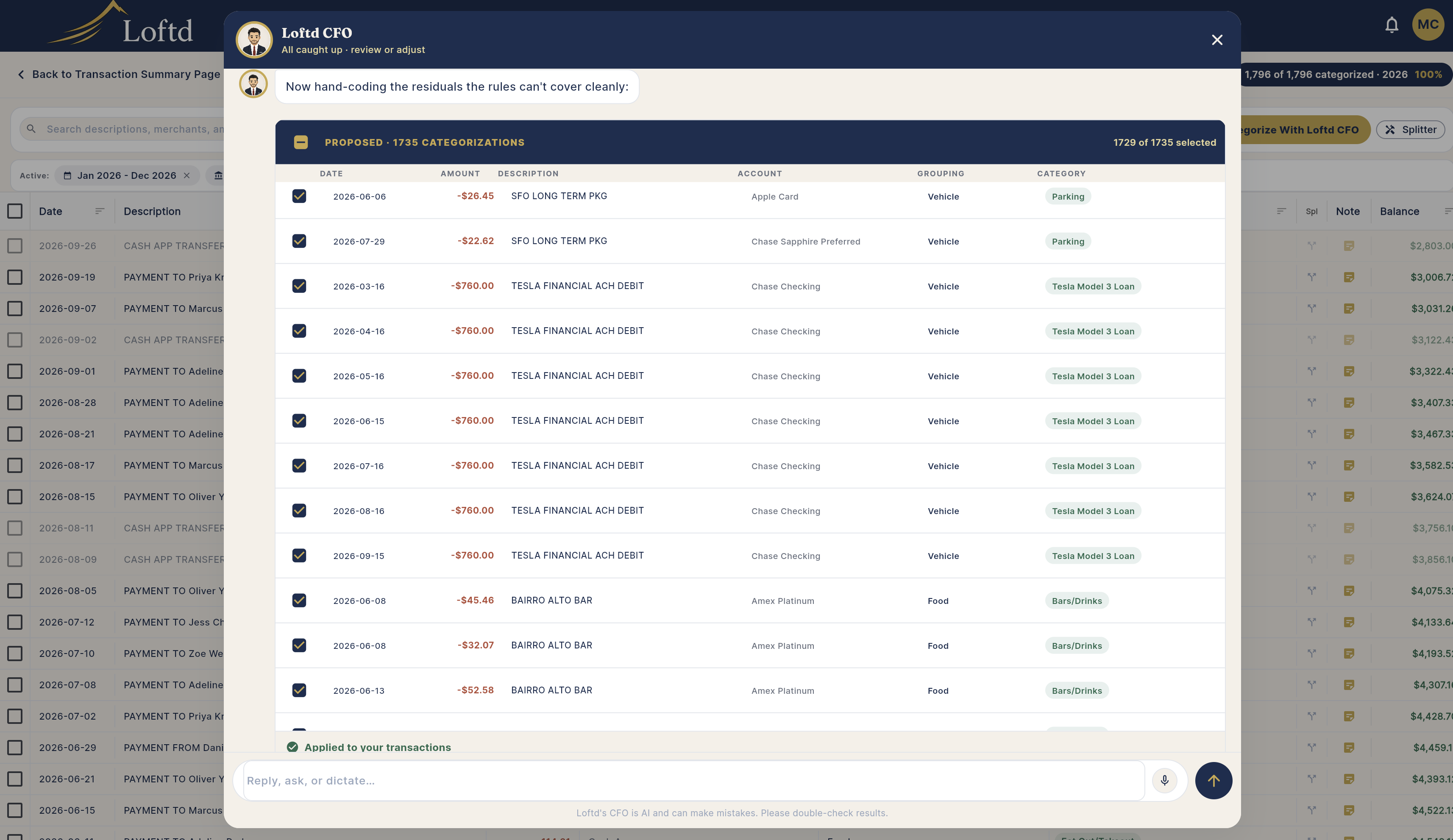 Loftd Transactions web — CFO proposal review